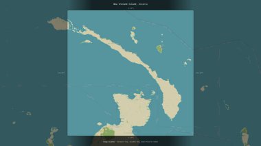 Solomon Denizi 'ndeki Papua Yeni Gine' ye ait Yeni İrlanda Adası, bir topoğrafik, OSM İnsani Stil Haritası 'nda betimlendi ve vurgulandı.