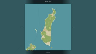 Japonya 'ya ait Filipin Denizi' ndeki Nijima, bir topoğrafi, OSM İnsani Stil Haritası 'nda tanımlandı ve vurgulandı.