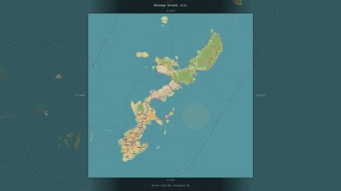 Okinawa Island in the Philippine Sea, belonging to Japan, described and highlighted on a topographic, OSM Humanitarian style map clipart