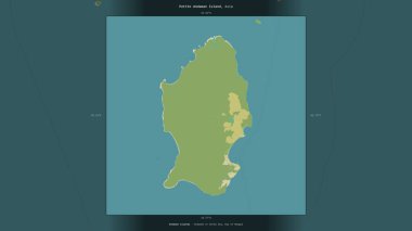 Hindistan 'a ait Bengal Körfezi' ndeki Petite Andaman Adası, bir topoğrafik, OSM İnsani Yardım Stili haritasında tanımlandı ve vurgulandı.