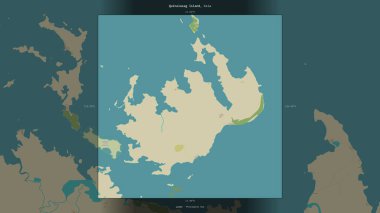 Filipinler Denizi 'ndeki Quinalasag Adası, bir topoğrafik, OSM İnsani Yardım Stili haritasında tanımlanmış ve vurgulanmıştır.
