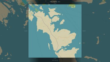 Endonezya 'ya ait Güney Çin Denizi' ndeki Pulau Rempang, bir topoğrafik, OSM İnsani Yardım Stili haritasında tanımlandı ve vurgulandı