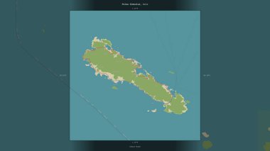 Endonezya 'ya ait Hint Okyanusu' ndaki Pulau Simeulue, bir topoğrafik, OSM İnsani Stil Haritasında tanımlandı ve vurgulandı