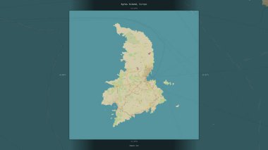 Yunanistan 'a ait Ege Denizi' ndeki Syros Adası, bir topoğrafi, OSM İnsani Stil Haritasında tanımlandı ve vurgulandı