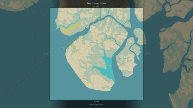 Iles Tristao in the North Atlantic Ocean, belonging to Guinea, described and highlighted on a topographic, OSM Humanitarian style map clipart