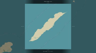 Urup Island in the Sea of Okhotsk, belonging to Russia, described and highlighted on a topographic, OSM Humanitarian style map clipart