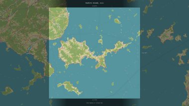 Yashiro Island in the Seto Naikai or Inland Sea, belonging to Japan, described and highlighted on a topographic, OSM Humanitarian style map clipart