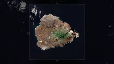 Saint Helena, Ascension ve Tristan da Cunha 'ya ait Güney Atlantik Okyanusu' ndaki Ascension Adası, 10 Ekim 2021 'de çekilen bir uydu görüntüsünde tanımlandı ve vurgulandı.