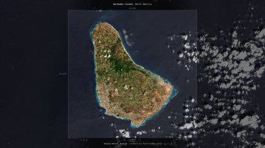Barbados 'a ait Karayip Denizi' ndeki Barbados Adası, 9 Mart 2021 'de çekilmiş bir uydu görüntüsüyle tanımlandı ve vurgulandı.