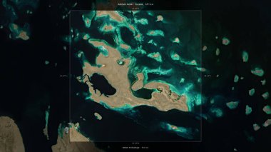 Dahlak Kebir Island in the Red Sea, belonging to Eritrea, described and highlighted on a satellite image taken in December 19, 2023 clipart