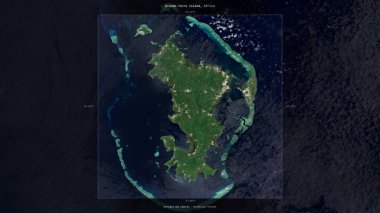 Grande-Terre Island in the Mozambique Channel, belonging to Mayotte, described and highlighted on a satellite image taken in February 21, 2019 clipart