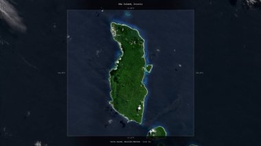 Hiu Island in the Coral Sea, belonging to Vanuatu, described and highlighted on a satellite image taken in May 21, 2020 clipart