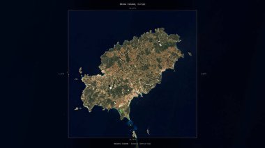 İspanya 'ya ait Balearic' teki İbiza Adası (İber Denizi), 7 Nisan 2023 'te çekilen bir uydu görüntüsünde tanımlandı ve vurgulandı.