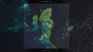 Kiriwina Island in the Solomon Sea, belonging to Papua New Guinea, described and highlighted on a satellite image taken in November 16, 2023 clipart