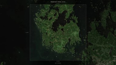 Raippaluoto Island in the Gulf of Bothnia, belonging to Finland, described and highlighted on a satellite image taken in June 15, 2021 clipart