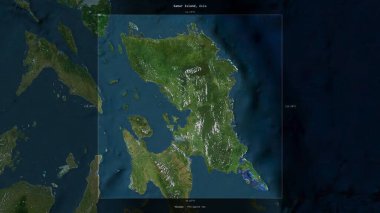 Samar Island in the Philippine Sea, belonging to Philippines, described and highlighted on a satellite image taken in March 1, 2022 clipart