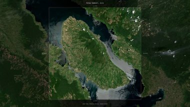 Endonezya 'ya ait Toba Gölü' ndeki Pulau Samosir, 13 Ekim 2021 'de çekilen bir uydu görüntüsünde tanımlandı ve vurgulandı.