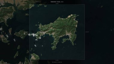 Shodoshima Island in the Seto Naikai or Inland Sea, belonging to Japan, described and highlighted on a satellite image taken in October 25, 2020 clipart