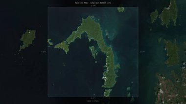 Kyun Tann Shey - Lampi Kyun Island in the Andaman or Burma Sea, belonging to Myanmar, described and highlighted on a satellite image taken in January 25, 2020 clipart