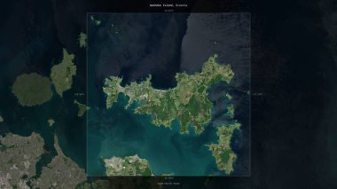 Yeni Zelanda 'ya ait Güney Pasifik Okyanusu' ndaki Waiheke Adası, 24 Aralık 2021 'de çekilmiş bir uydu görüntüsüyle tanımlandı ve vurgulandı.
