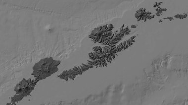 Bering Denizi 'ndeki Unalaska Adası bilek yüksekliği haritasında