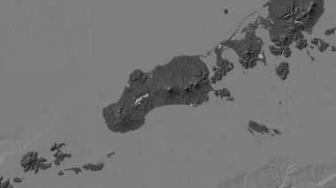 Unimak Island in the Bering Sea on a bilevel elevation map clipart