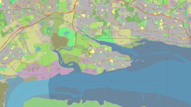 Canvey Island in the North Sea on a topographic, OSM standard style map clipart