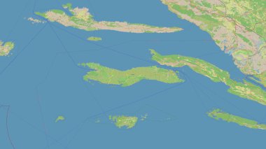 Adriyatik Denizi 'ndeki Curzola Adası, OSM standart haritası üzerinde