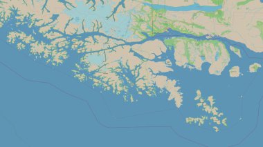 Isla Hoste Stewart in the South Pacific Ocean on a topographic, OSM standard style map clipart