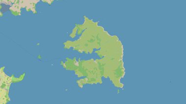 Kawau Island in the South Pacific Ocean on a topographic, OSM standard style map clipart