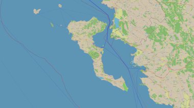 Kerkyra Island in the Ionian Sea on a topographic, OSM standard style map clipart