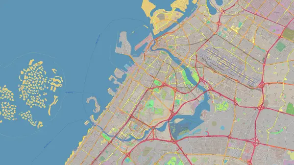 Basra Körfezi 'ndeki Bur Dubai Adası topografik, OSM standart haritası üzerinde