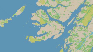 İskoçya 'nın batı kıyısındaki İç Denizler' deki Mull Adası topoğrafik, OSM standart haritası