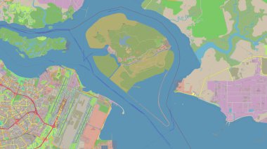 Pulau Tekong Camp in the Singapore Strait on a topographic, OSM standard style map clipart