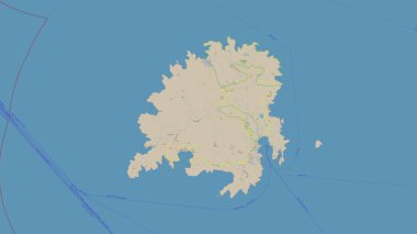 Serifos Island in the Aegean Sea on a topographic, OSM standard style map clipart