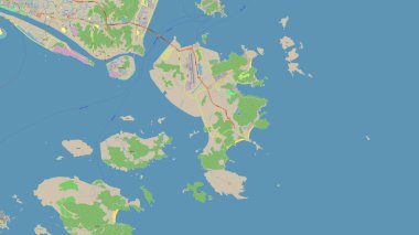 Doğu Çin Denizi 'ndeki Zhujiajian Adası topografik, OSM standart haritası üzerinde