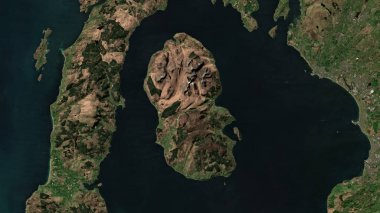 Isle of Arran in the Inner Seas off the West Coast of Scotland on a satellite image taken in April 20, 2023 clipart