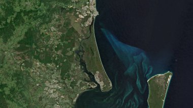 Mercan Denizi 'ndeki Bribie Adası 31 Mart 2019' da çekilmiş bir uydu görüntüsü.