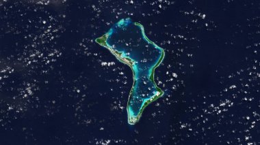 Diego Garcia Island in the Indian Ocean on a satellite image taken in March 27, 2020 clipart