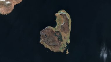 İskoçya 'nın batı kıyısındaki İç Denizler' deki Eigg Adası 9 Nisan 2019 'da çekilmiş bir uydu görüntüsü.