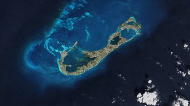 Isla Gran Bermuda in the North Atlantic Ocean on a satellite image taken in February 14, 2023 clipart