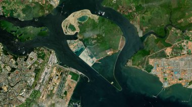 Singapur Boğazı 'ndaki Pulau Tekong Kampı 10 Mayıs 2021' de çekilmiş bir uydu görüntüsü.