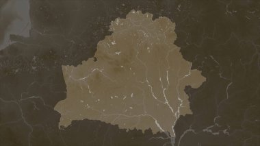 Belarus highlighted on a elevation map colored in sepia tones with lakes and rivers clipart