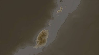 Grenada highlighted on a elevation map colored in sepia tones with lakes and rivers clipart