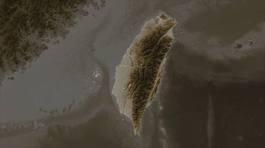 Taiwan highlighted on a elevation map colored in sepia tones with lakes and rivers clipart