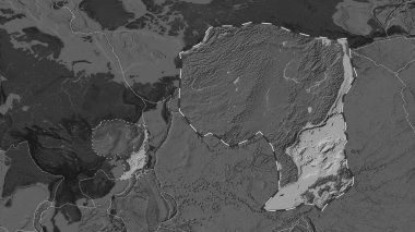 Amur tektonik plakasının alanı Eckert III projeksiyonundaki küresel bir bilek yükseklik haritasından özetlenmiştir.