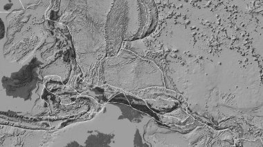 Area of the Caroline tectonic plate marked with a solid line on a bilevel elevation map in the Eckert III projection clipart