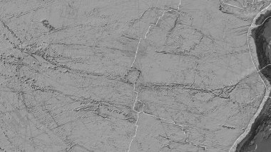 Area of the Easter tectonic plate marked with a dashed line on a bilevel elevation map in the Eckert III projection clipart