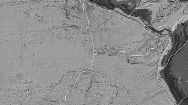 Galapagos tektonik plakasının alanı Eckert III projeksiyonunda bir bilek yükseklik haritasında katı bir çizgi ile işaretlenmiştir.
