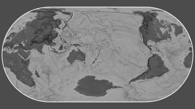 Bilevel elevation map of the world in the Eckert III projection transformed to the center of the Kermadec tectonic plate clipart